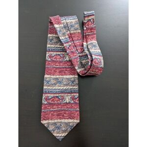 Bill Blass Tie Necktie Red Beige Floral Tapestry Red 58" Vintage Silk